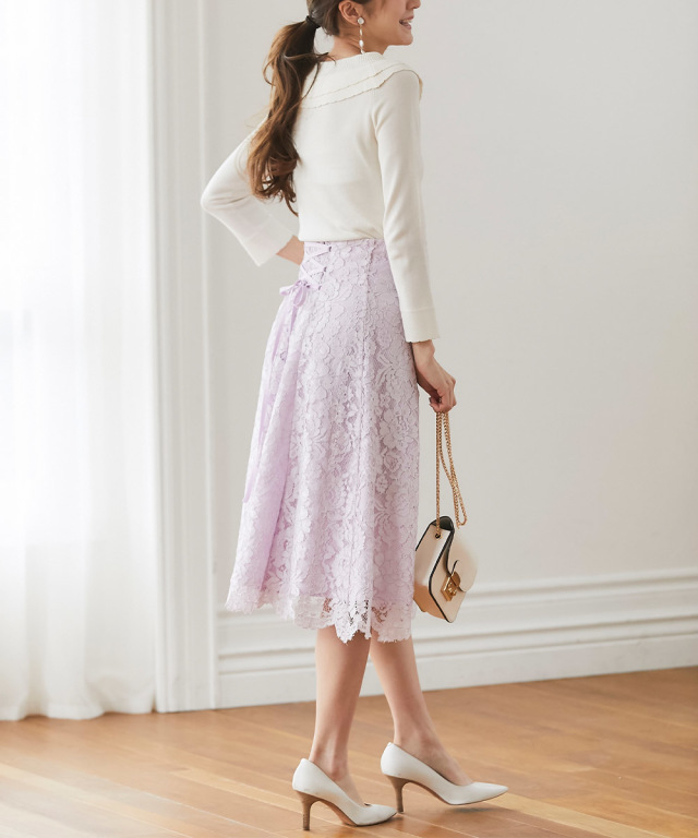 TODAYFUL レースアップニットスカート ロングスカート ベルト編み上げ  