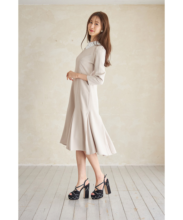 取り外し可能なレース襟付きマーメイドワンピース≪Ceremony Style≫ 