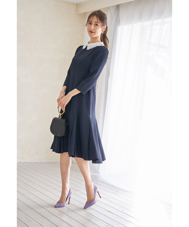 取り外し可能なレース襟付きマーメイドワンピース≪Ceremony Style≫ 