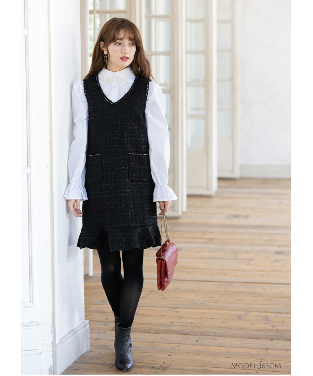 ポケット付き裾フリルvネックノースリーブツイードワンピース Ronian ロニアン Tocco Closet トッコクローゼット Collection