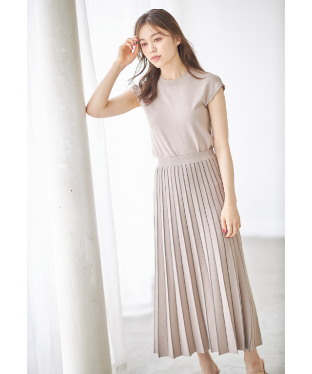 美品】プリーツプリーズ シャツ ロングスカート セットアップ ベージュ  