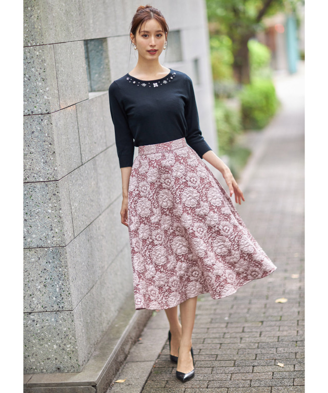 フラワージャガードフレアスカート 