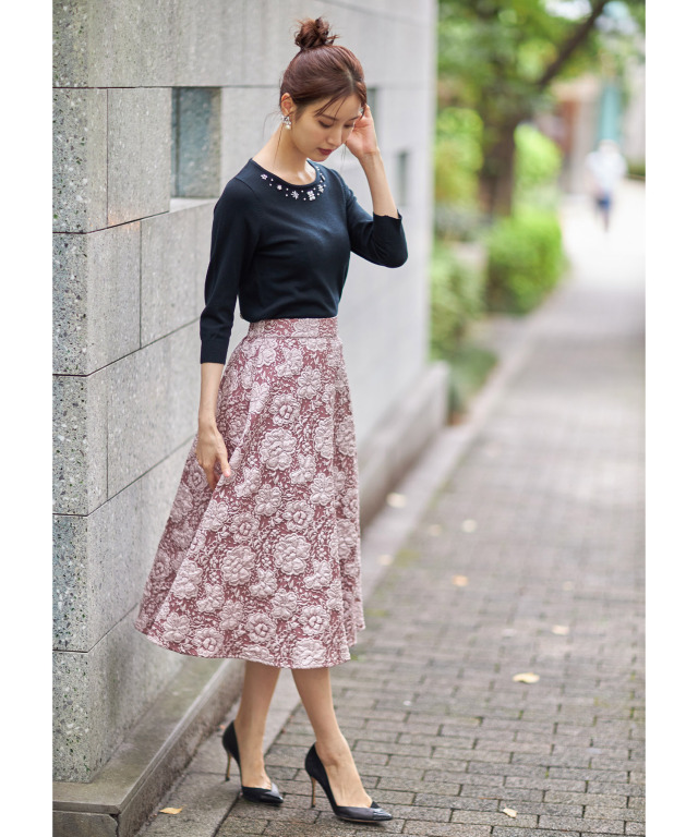 レオナール カンカン 凝ら 花柄 フラワー フレア スカート 0192200  