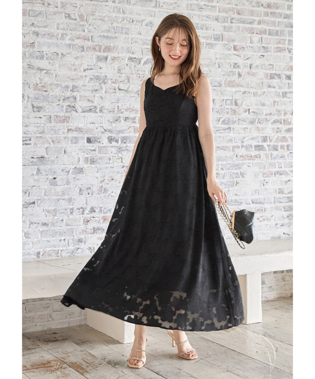 ドゥロワー Drawer フラワージャガードノースリーブワンピース ロング  