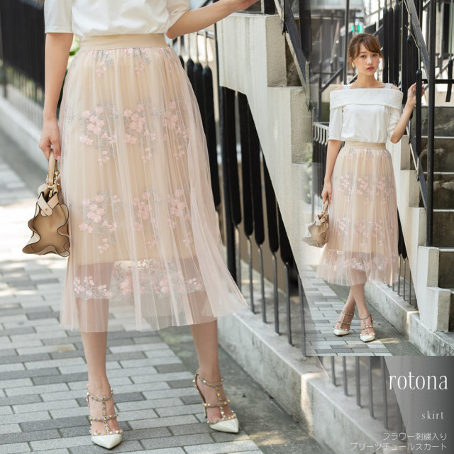 フラワー刺繍入りプリーツチュールスカート Rotona ロトーナ Tocco Closet トッコクローゼット Collection オンライン限定販売 フラワー刺繍入りプリーツチュールスカート Rotona ロトーナ Tocco Closet トッコクローゼット Collection オンライン限定販売