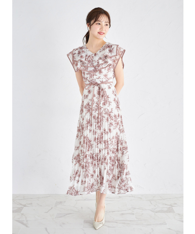 ウエストリボン付きフラワー&ドットアソートプリントビックカラー