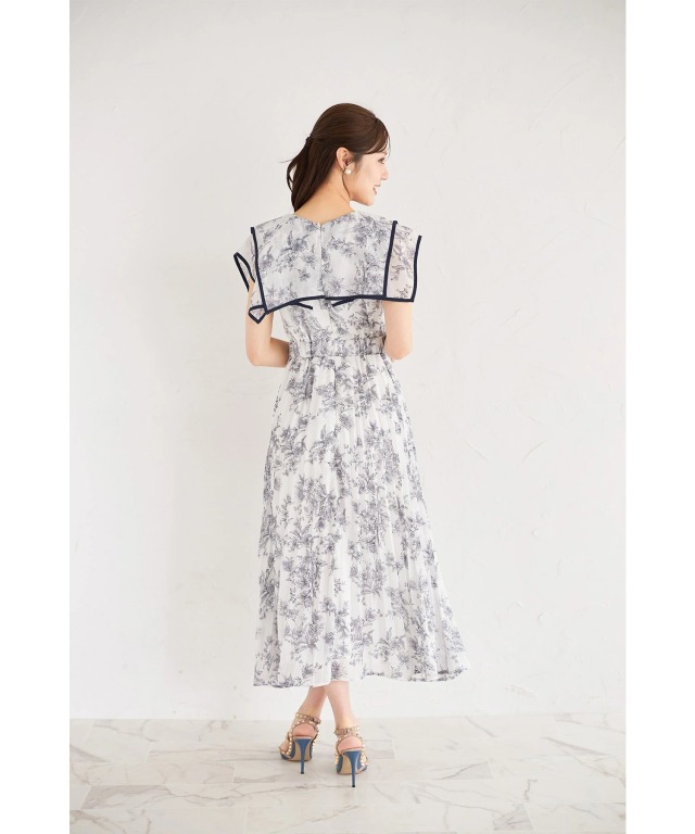 ウエストリボン付きフラワー&ドットアソートプリントビックカラー