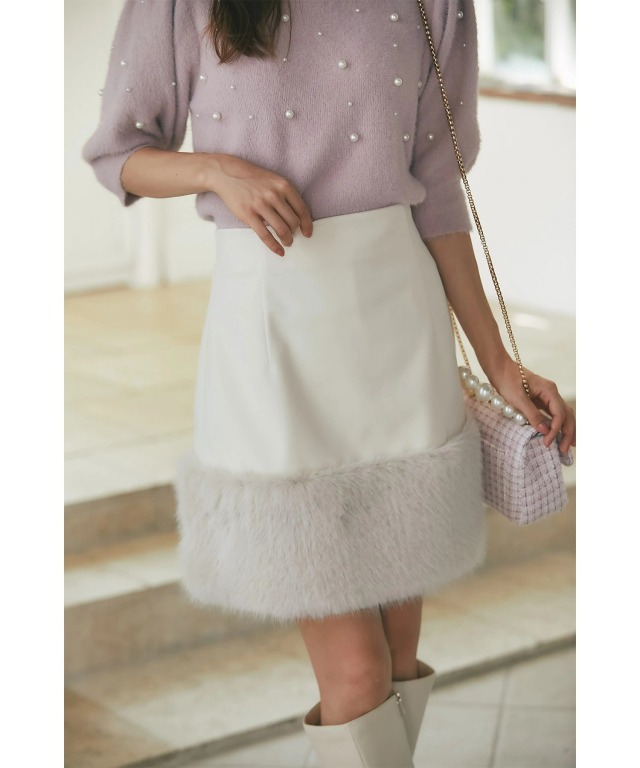 インナーパンツ付き裾ファー切り替えミニスカート