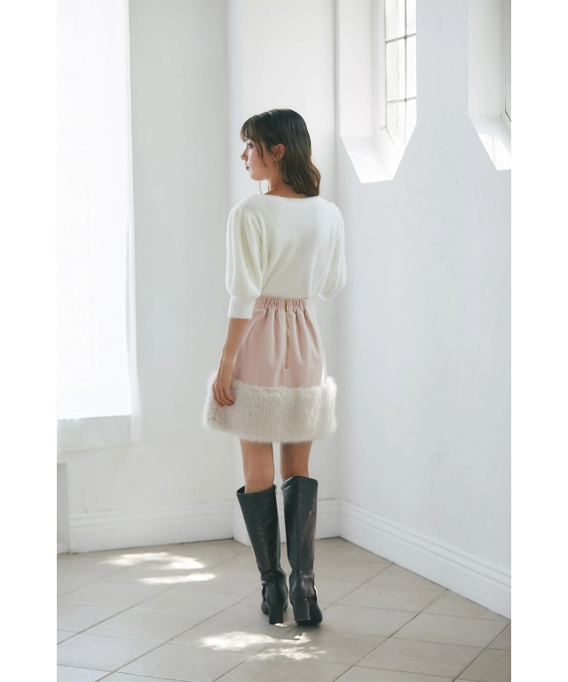 インナーパンツ付き裾ファー切り替えミニスカート