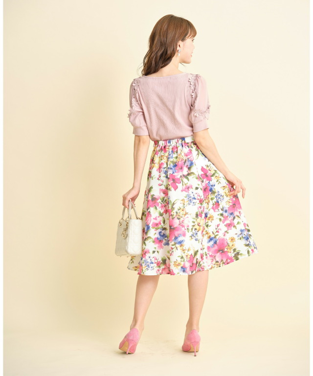 rosyluce ドットフラワースカート pink（華やかで心躍るキレイな色彩  