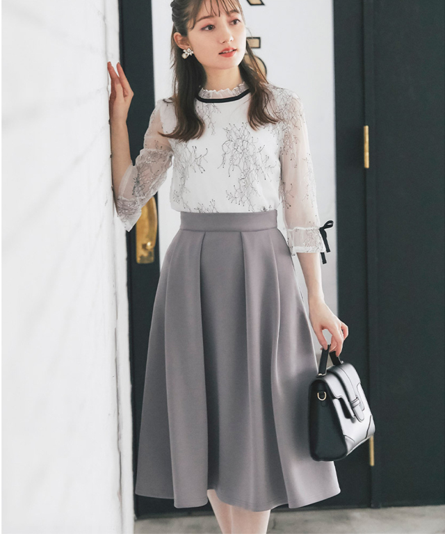 マルチに使える美人アイテム◎シンプルボンディングタックフレアスカート 