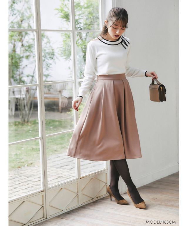 マルチに使える美人アイテム◎シンプルボンディングタックフレアスカート 