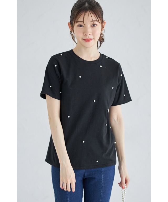 パール×ビジューコンパクトTシャツ