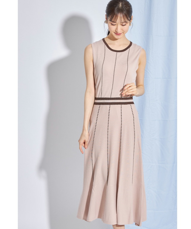 シックな洗練感♪バイカラーラインノースリーブニットワンピース 