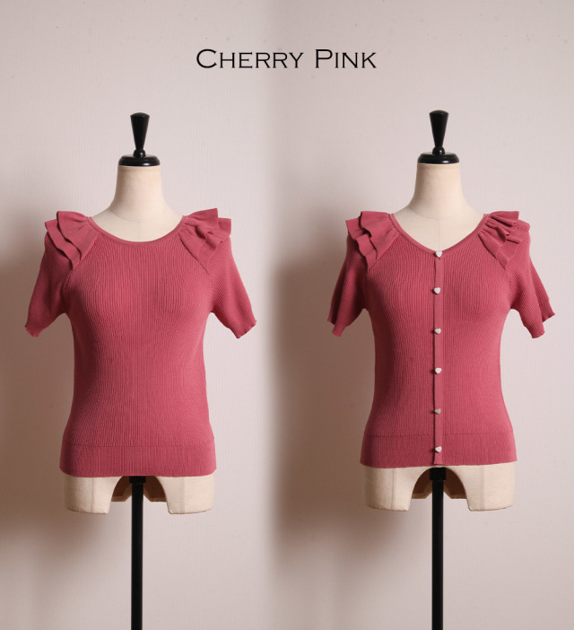 ハートボタン♪前後2WAY半袖ニットプルオーバー 