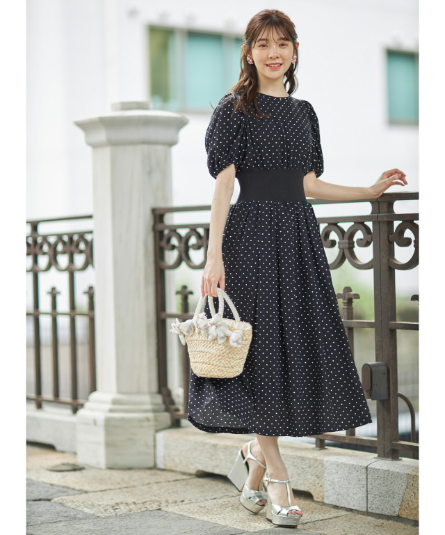 ASTRAET ボリュームスリーブサイドフリルワンピース ASTRAET＞PE ボリュームスリーブ サイドフリル ワンピース