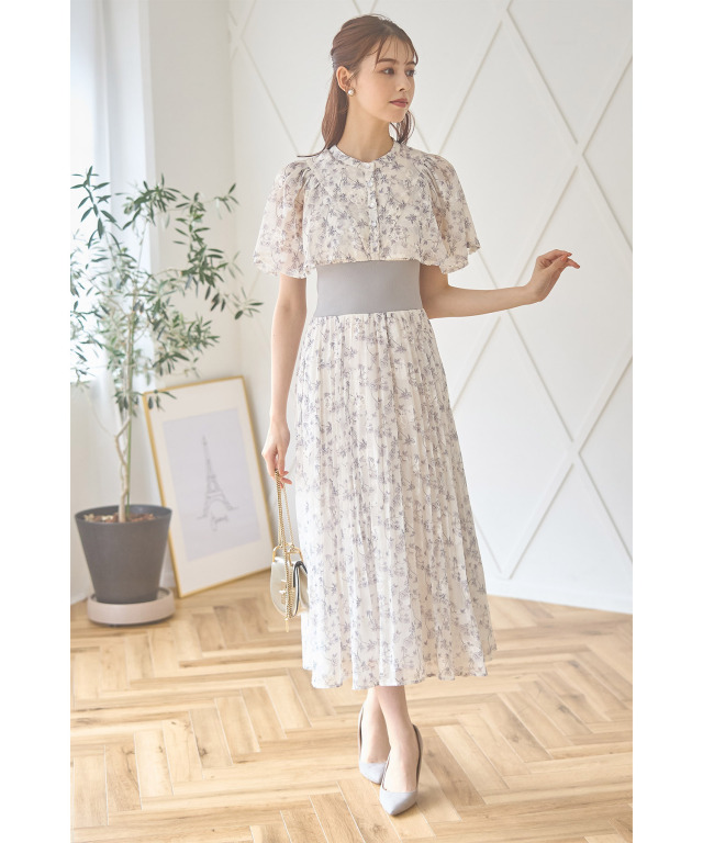 フラワー刺繍×フラワージャガード×フラワープリントウエストリブケープ  