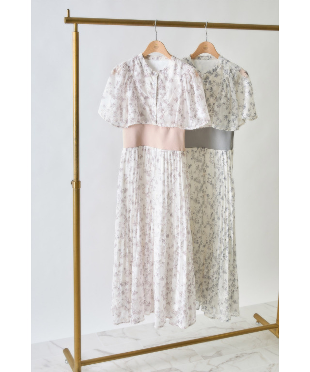 フラワー刺繍×フラワージャガード×フラワープリントウエストリブケープ  