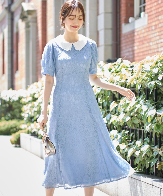 グレース コンチネンタルバイカラーレースワンピース リネンライクバイ  