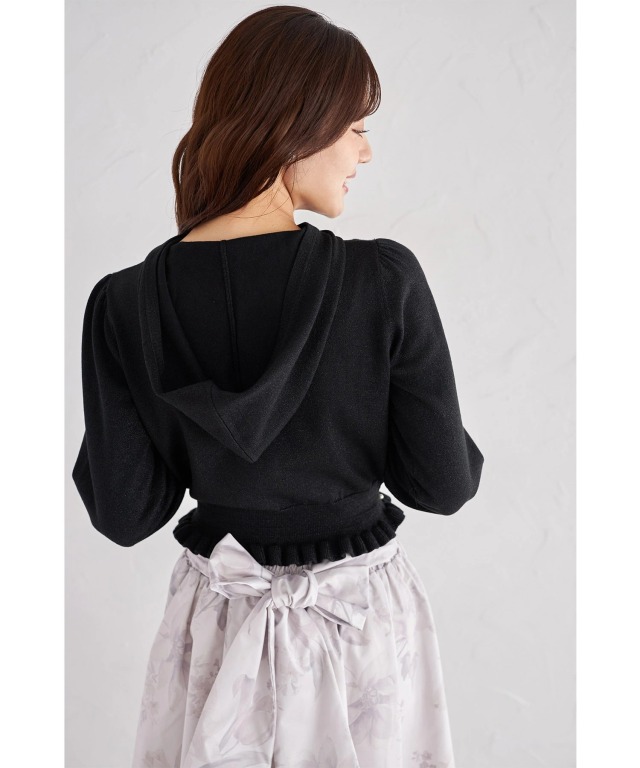 パール＆フリル付きラメ入りニットパーカー