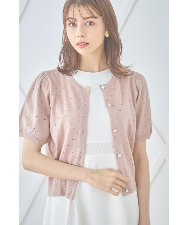 ワンダフルワ―ルド　カ―キ　花モチ―フ　透かし編みカ―ディガン ワンダフルワ―ルドカ―キ花モチ―フ透かし編みカ―ディガン