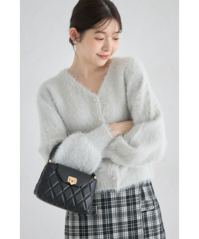 美品　ルルウィルビー　シャギーパールニット　ブラック　半袖　アンゴラ 袖パールクルーネックニット レディース メール便不可 – coca