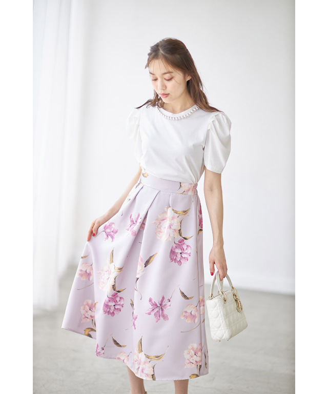 スカート フォクシーニューヨーク タックリボン付きピンクスカート  