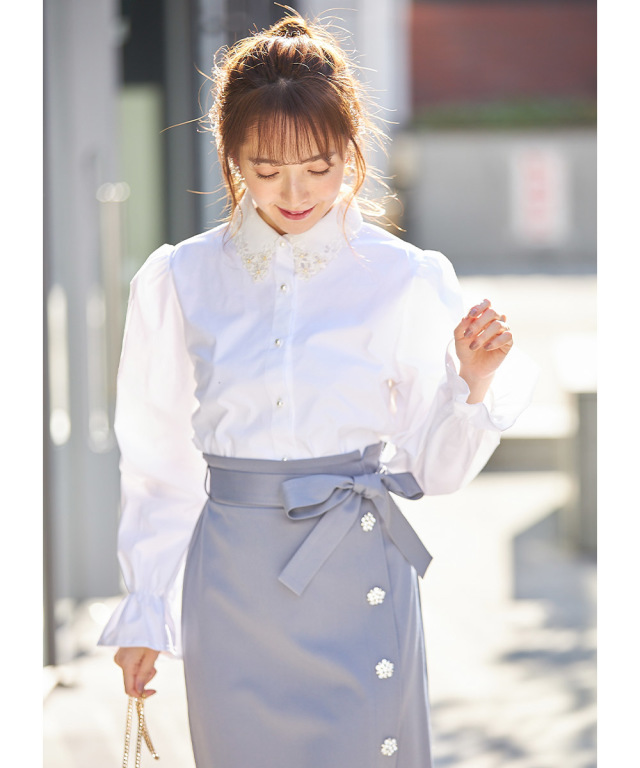 MISCH MASCH ブラウス シャツ 2024春夏新作刺繍ケープ袖ブラウス