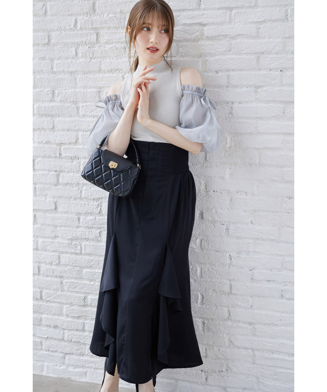 バックレースアップラッフルフリルマーメイドスカート