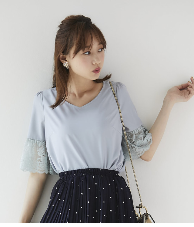 袖口フレアレース切替上品ブラウス selary セラリー tocco closet