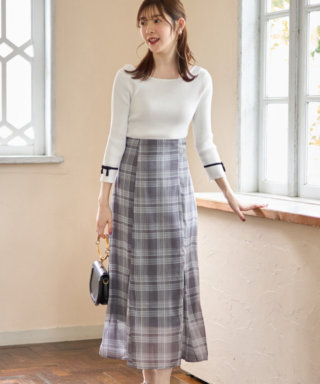 シアーチェックマーメイドフレアスカート 
