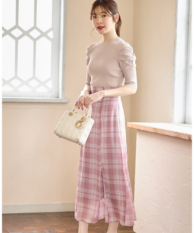 シアーチェックマーメイドフレアスカート 
