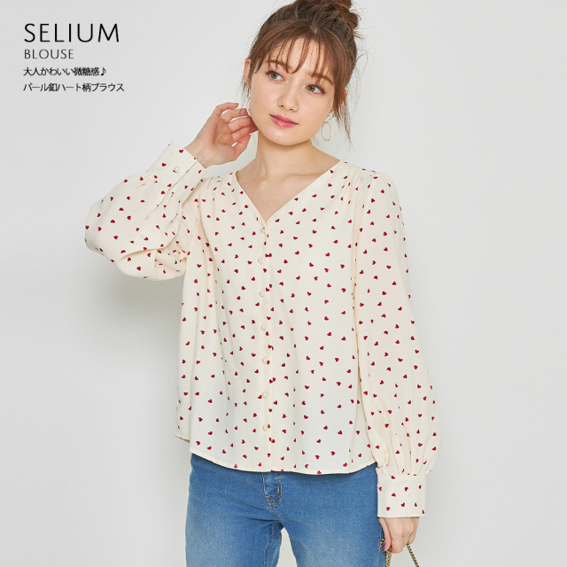 大人かわいい微糖感♪パール釦ハート柄ブラウス【selium セリム】tocco 