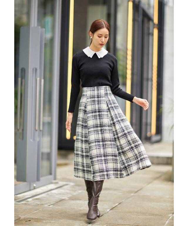 チェック柄ツイードタックフレアスカート≪tocco closet luxe≫ 