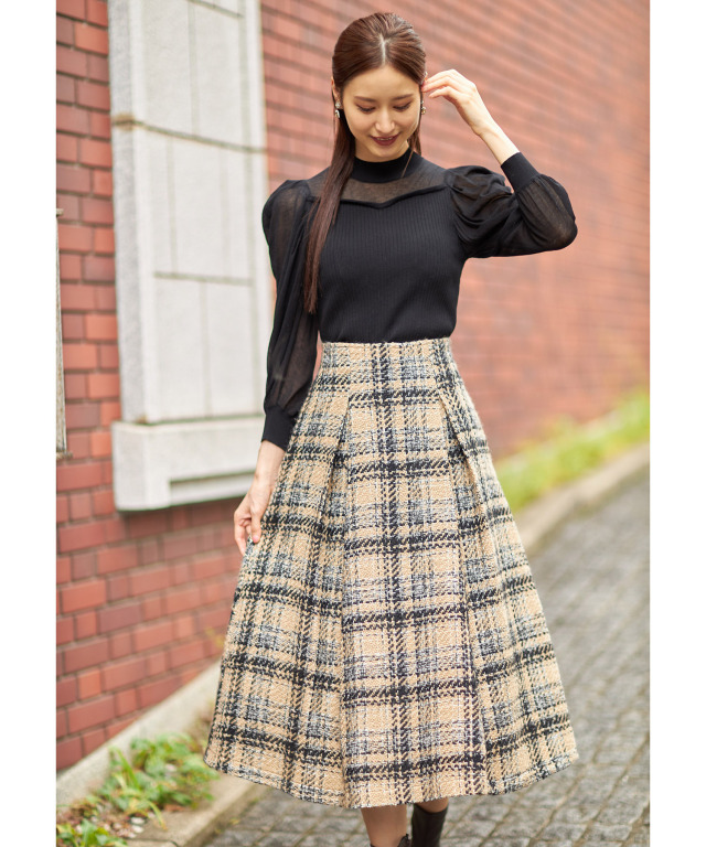 チェック柄ツイードタックフレアスカート≪tocco closet luxe≫ 