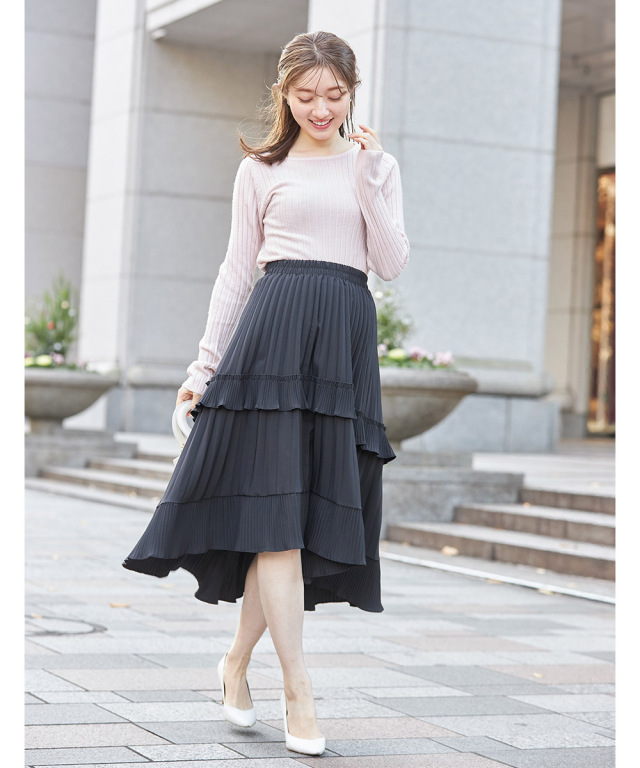 フリルプリーツティアードフィッシュテールスカート 