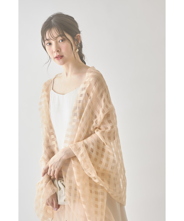 ラメ入りシアーチェックシルク混ストール