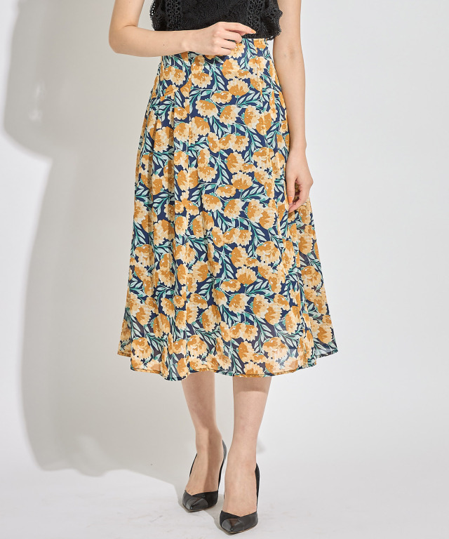 カラフルフラワープリントフレアスカート