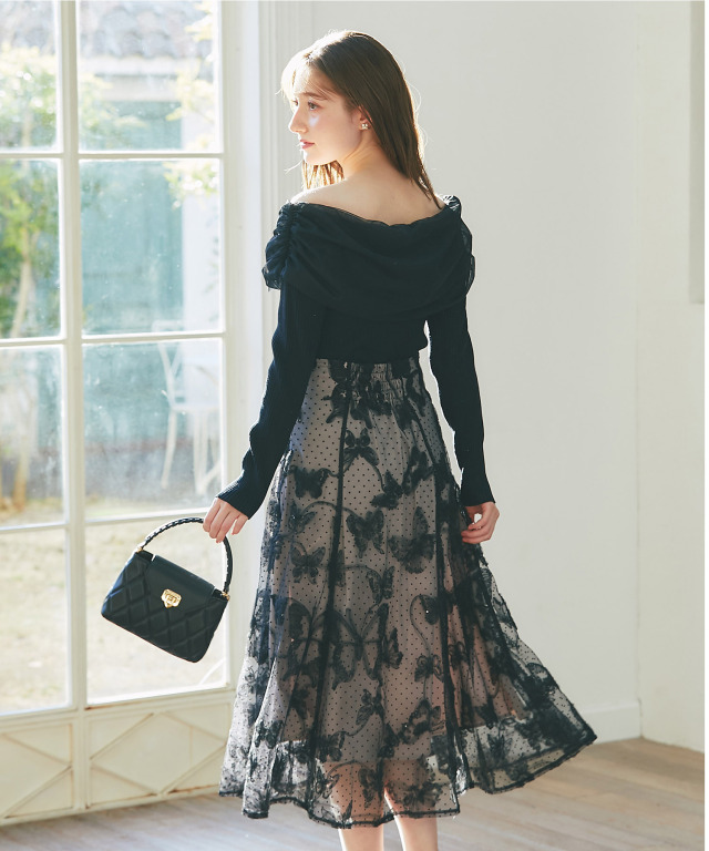 美品》コムデギャルソン コムコム ポリ縮 スパンコール タック フレア  