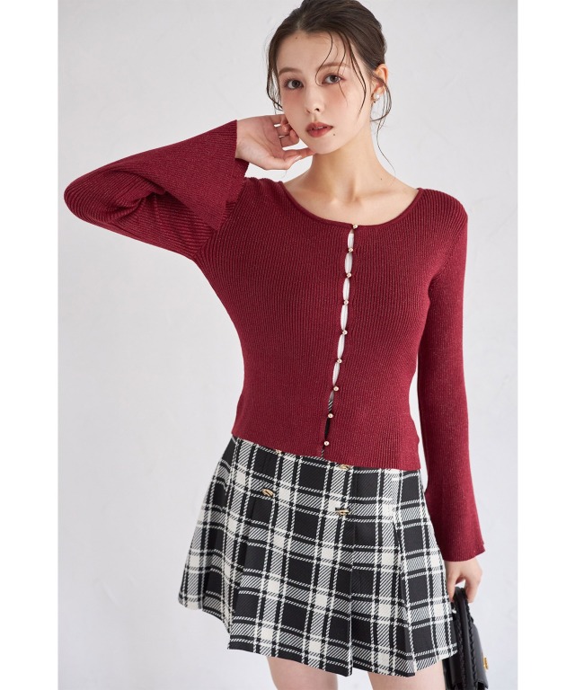 フレアスリーブラメリブニットプルオーバー