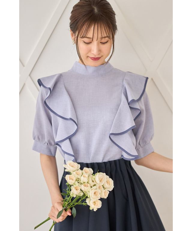 fitmore 水色 フリル バックリボン 半袖ブラウス　タグ付き　未使用新品 シャツブラウス | Fit more