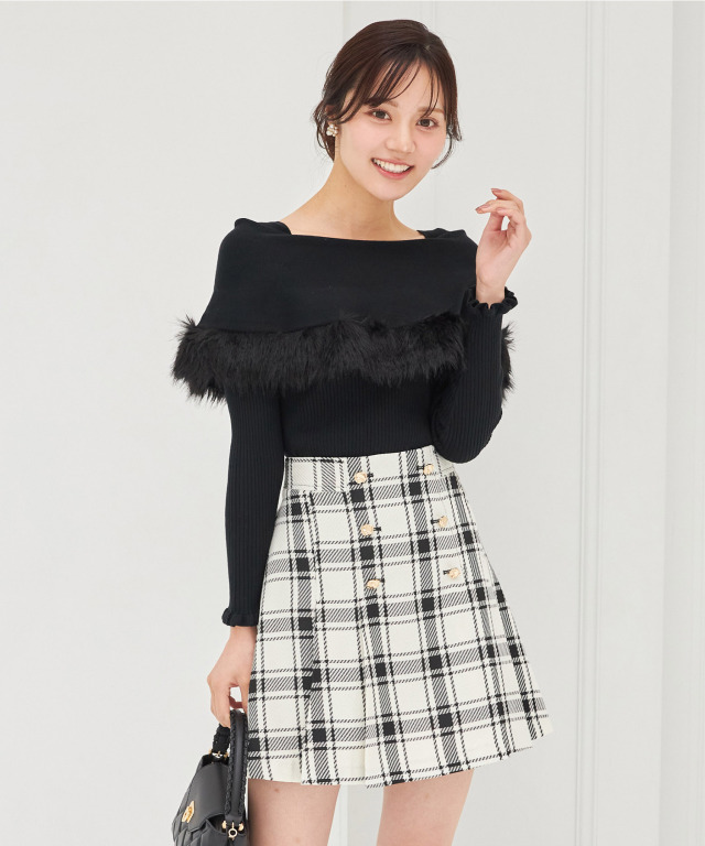 インナーパンツ付きゴールド釦チェックミニスカート