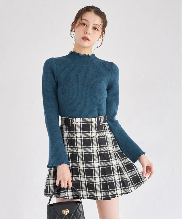 インナーパンツ付きゴールド釦チェックミニスカート