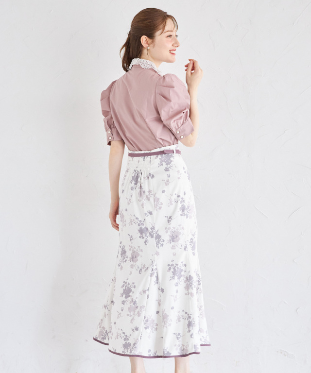 スカート WAKAME ベルト付きシャドーフラワーマーメイドスカート