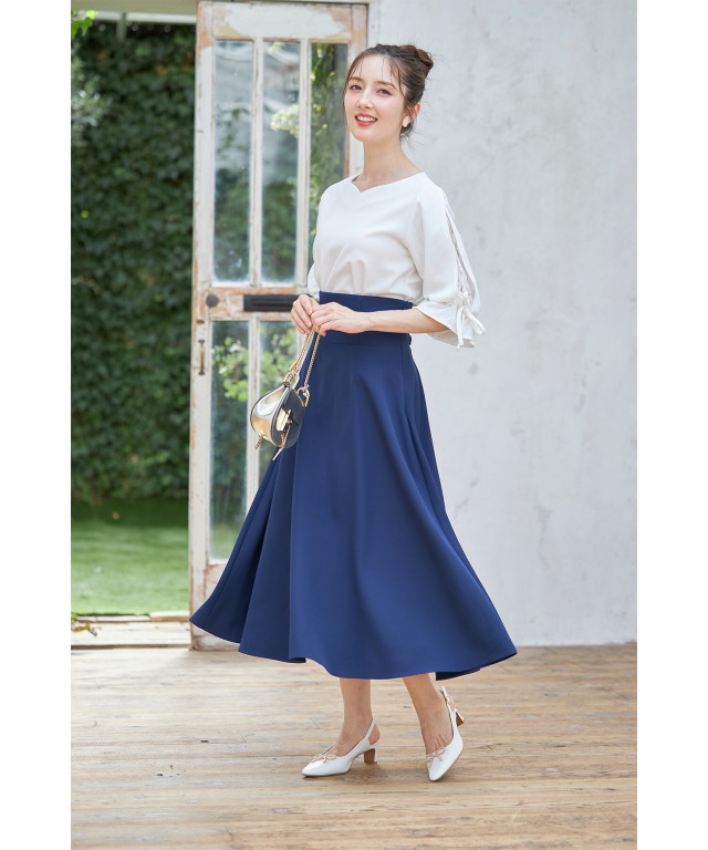 バックレースアップハイウエストフレアスカート 