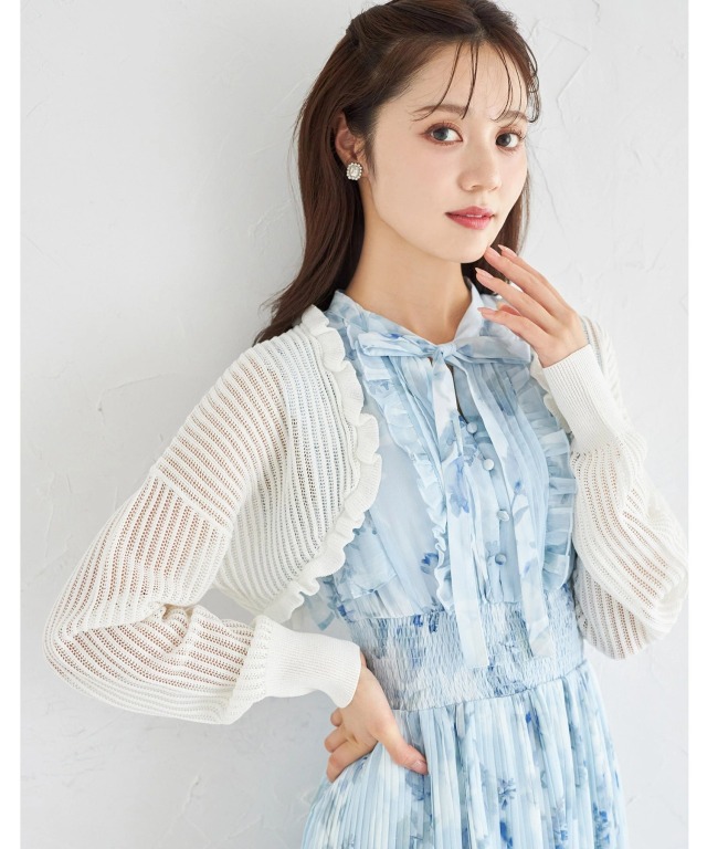 UVカット♪フリル付き透かし編みニットボレロ 