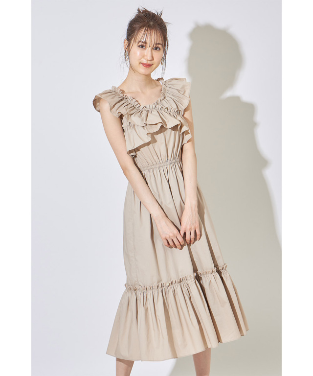 華やかな存在感☆フリル付きクロスカシュクールマキシワンピース 