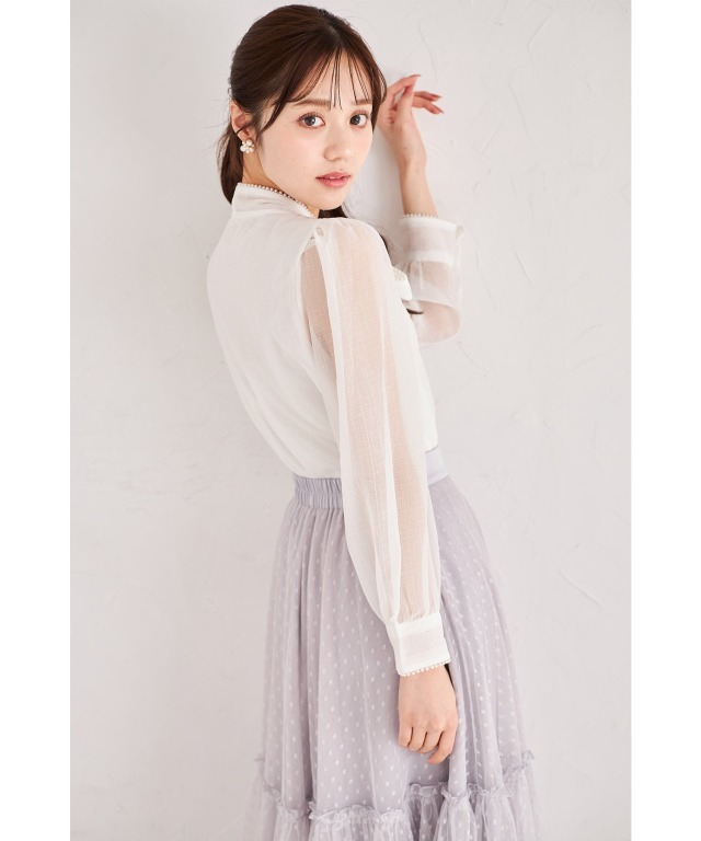 美香さん着用♡新品タグ付　Sov. パールシアーボウタイブラウス　38 美香さん着用♡新品タグ付 Sov. パールシアーボウタイブラウス