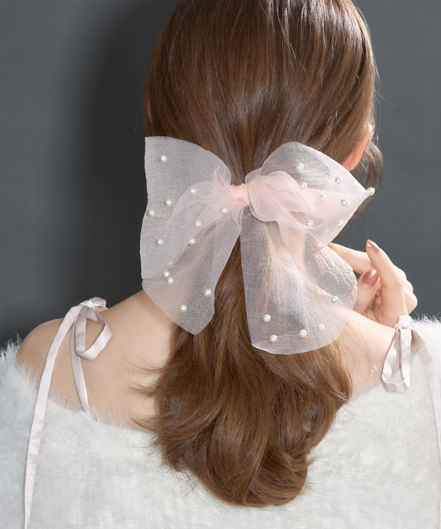 リボン付きヘアゴム 2個セット かわいらしかっ ホワイト・ブラック