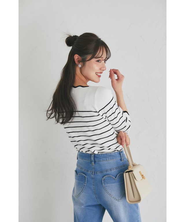 スカラップカットボーダーニットプルオーバー